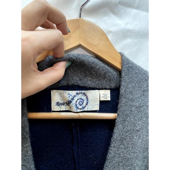 Anthropologie S grey navy wool tie front cardigan - Picture 3 of 6